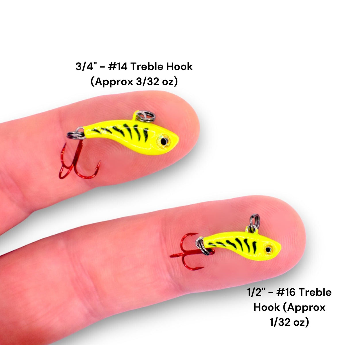 finger fishing lure T-Rip 1/2" Tungsten Mini Vibe Bait by Kenders Chartreuse Tiger Glow