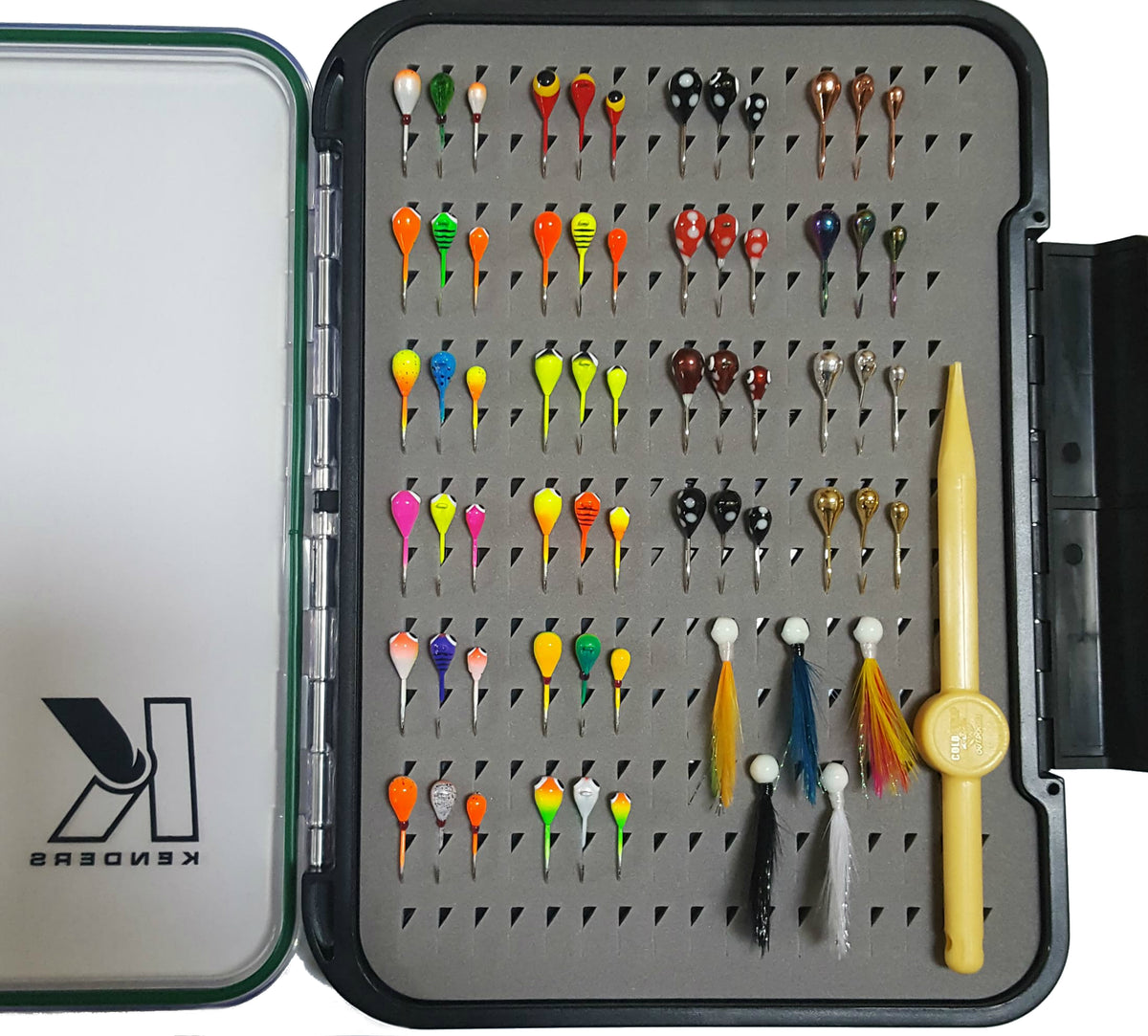 65 PIECE LARGE HOOK TUNGSTEN JIG SET WITH LARGE PAD BOX – Kenders