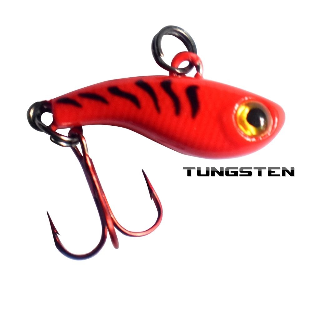 Kenders Outdoors Tungsten T-Rip Mini Vibe Bait, Red Tiger Glow, 3/4in