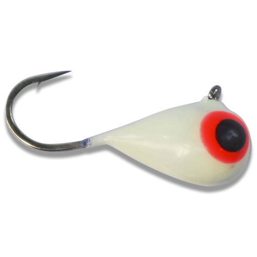 WHITE W/ RED EYE GLOW TUNGSTEN JIG - Kenders Outdoors