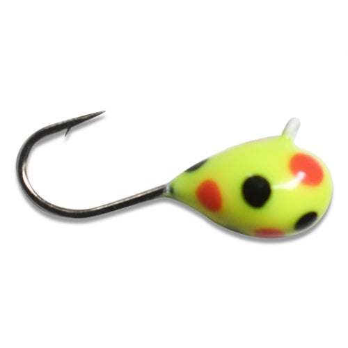 CHARTREUSE BLACK ORANGE SPOT GLOW TUNGSTEN JIG - Kenders Outdoors