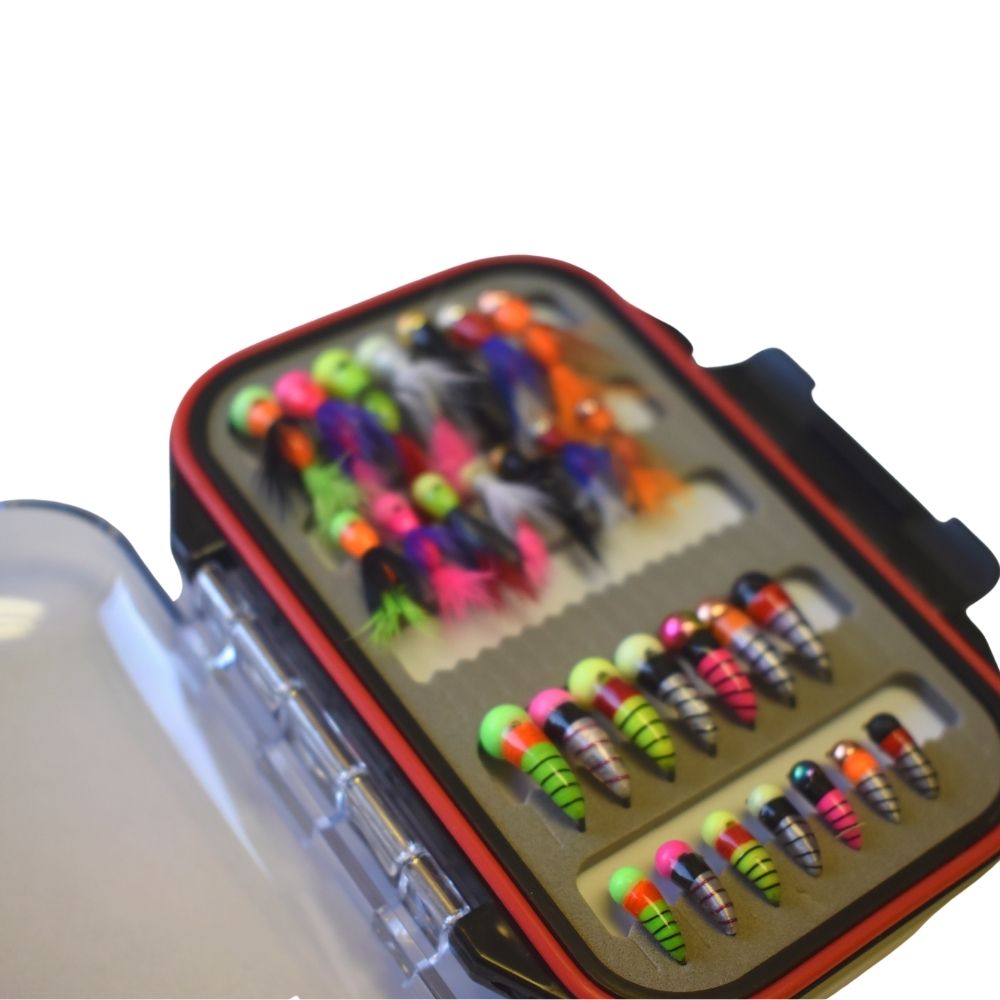 Set 4 Jigs Per Pesca Sul Ghiaccio | AKUA JIG Tungsteno Flare | Misura #12 E #8 Per Persico E Trota